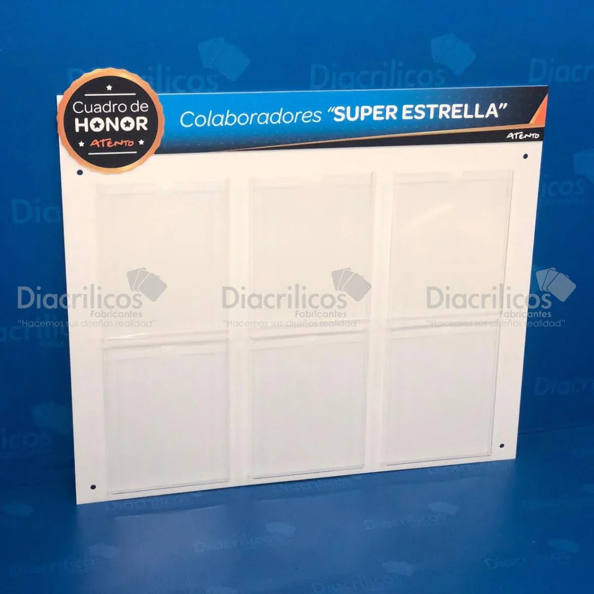 Cuadro de honor en acrílico para colaboradores super estrella, diseño personalizado y profesional