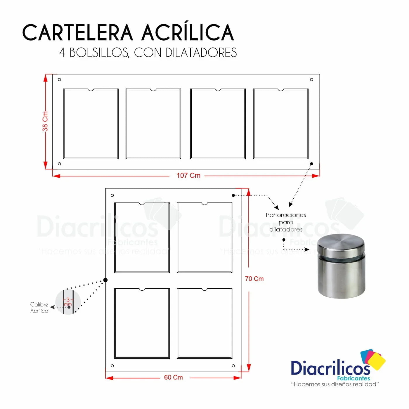 Cartelera en acrílico con Bolsillos