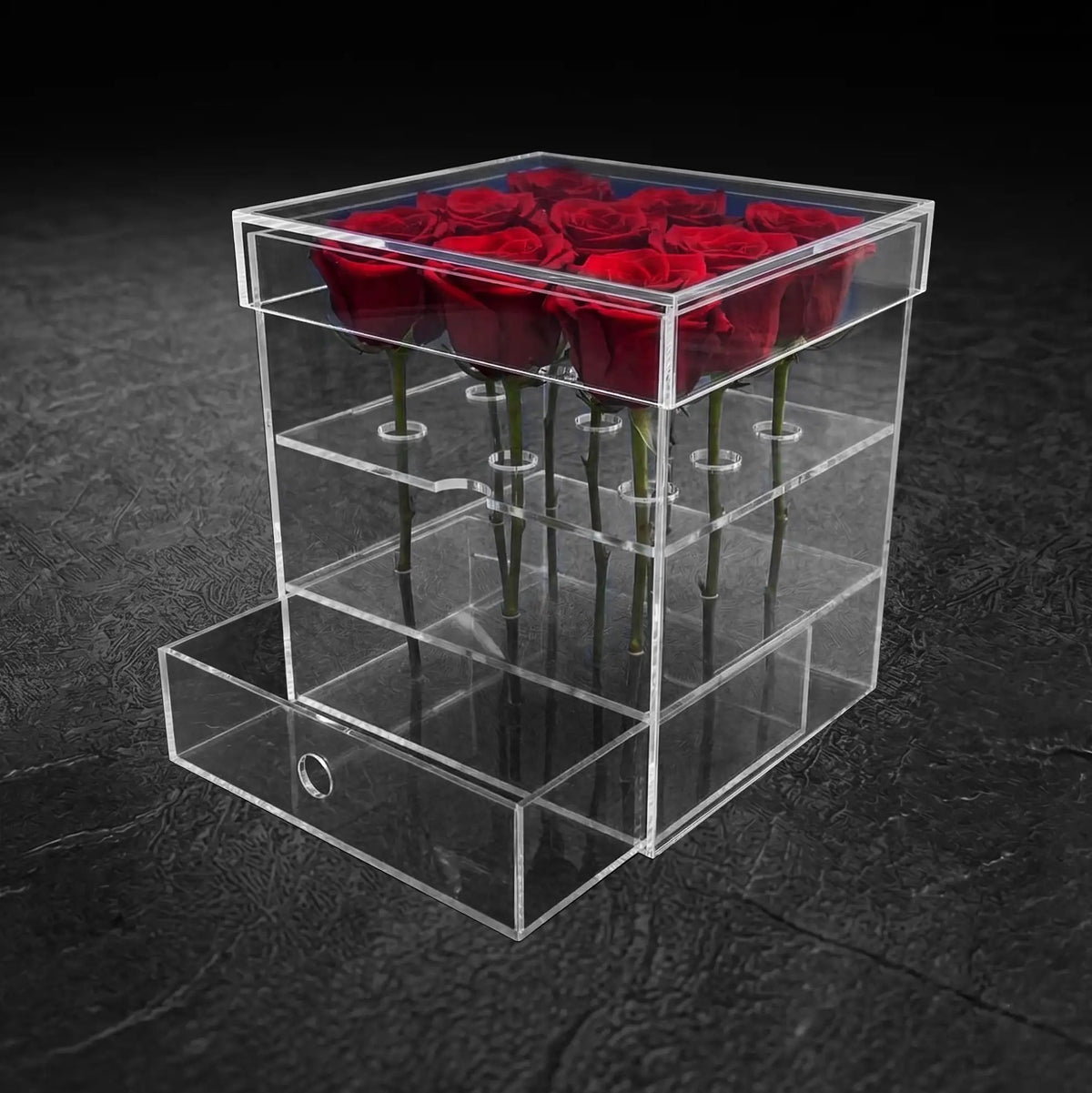 Caja de acrílico para 9 rosas