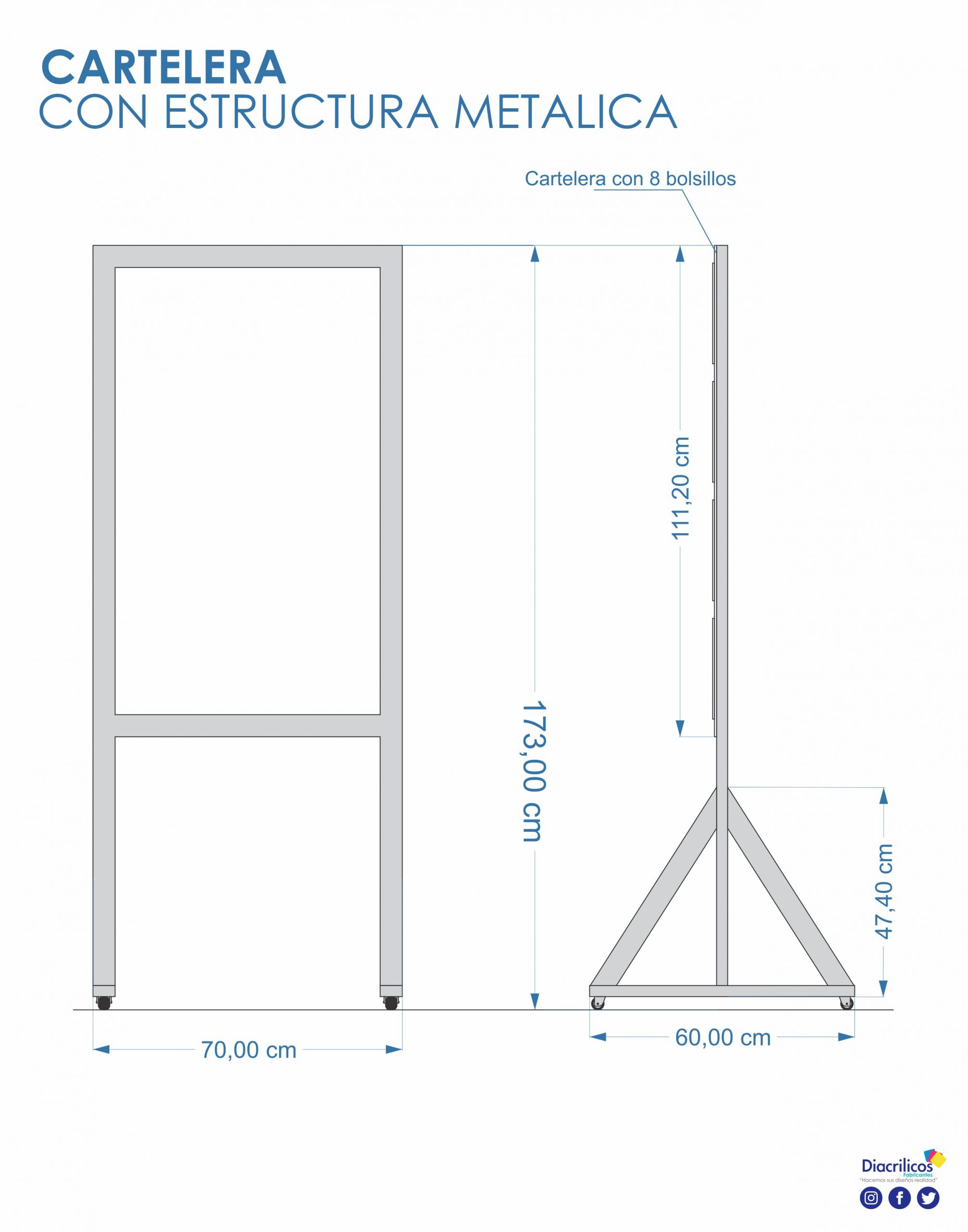 Cartelera Con Bolsillos y Estructura Metalica