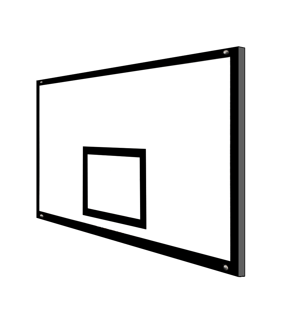 Tablero de Baloncesto en fibra de vidrio con marco negro y líneas reglamentarias.