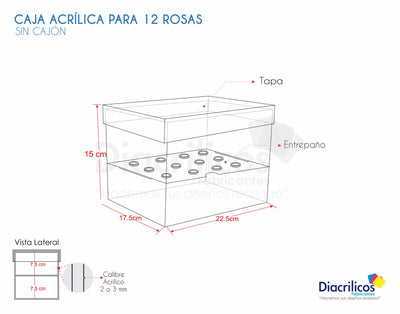 Caja en acrílico para 12 rosas