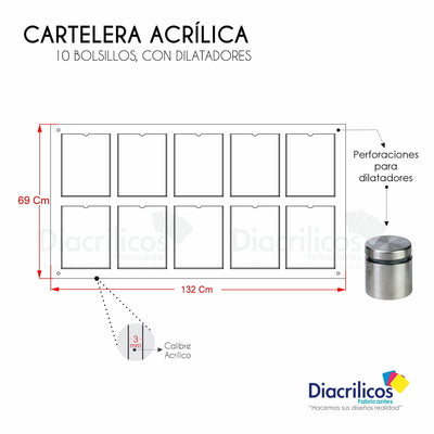Cartelera en acrílico con Bolsillos