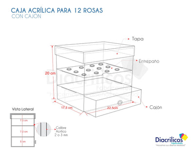 Caja en acrílico para 12 rosas