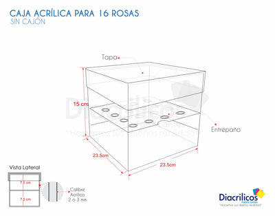 Caja en acrílico para 16 rosas