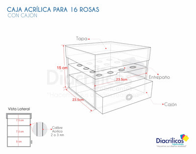 Caja en acrílico para 16 rosas