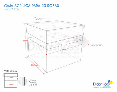 Caja en acrílico para 20 rosas