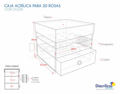 Caja en acrílico para 20 rosas