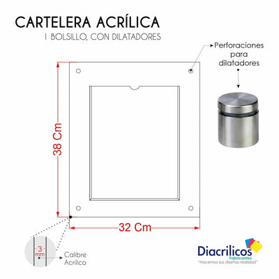 Cartelera en acrílico con Bolsillos