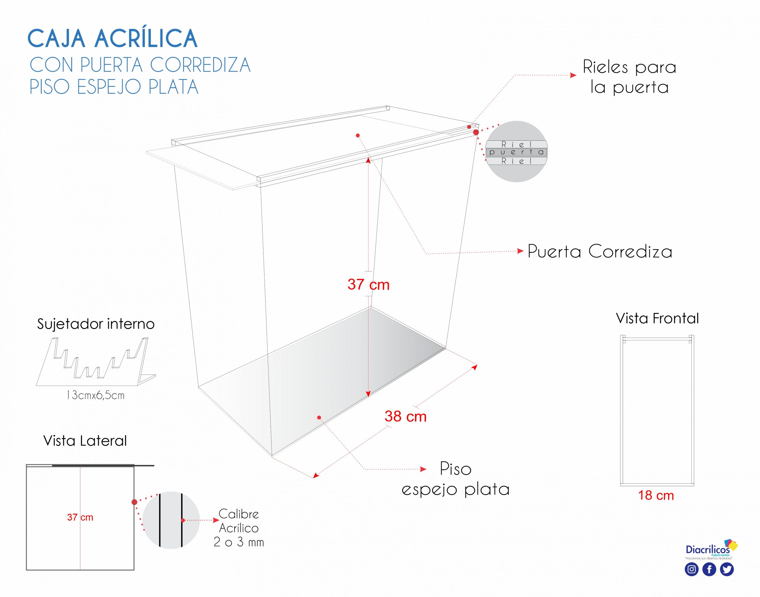 Caja en Acrílico con Puerta Corrediza
