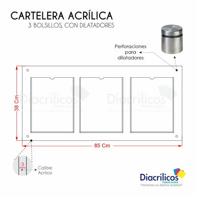 Cartelera en acrílico con Bolsillos