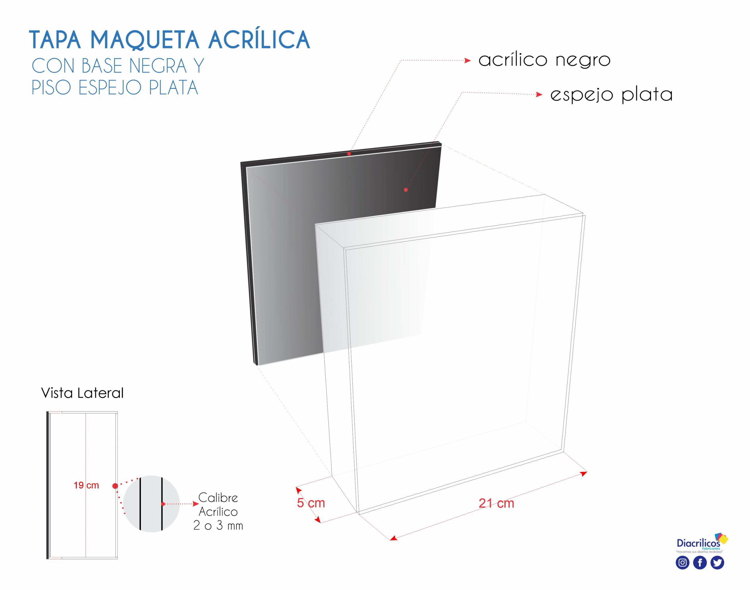 Tapa Maqueta Acrílica Piso Espejo Plata