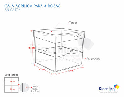 Caja en acrílico para 4 rosas