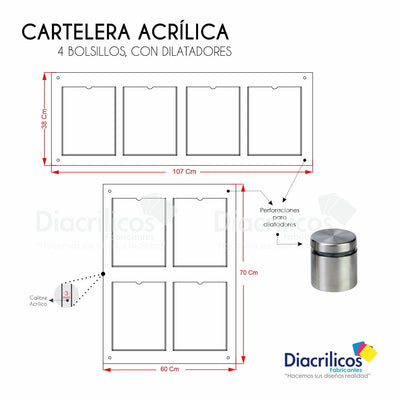Cartelera en acrílico con Bolsillos