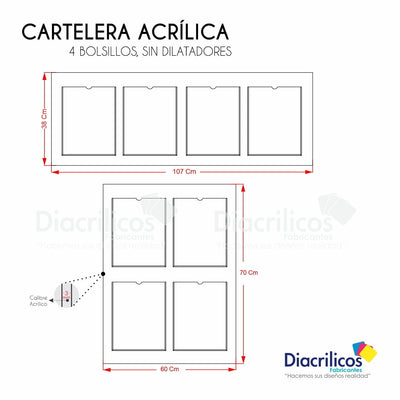Cartelera en acrílico con Bolsillos