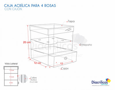 Caja en acrílico para 4 rosas
