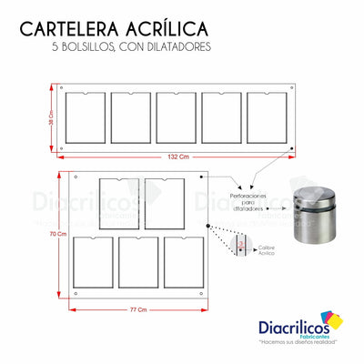 Cartelera en acrílico con Bolsillos