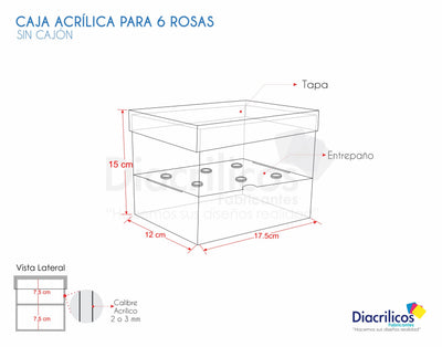 Caja en acrílico para 6 rosas.