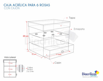 Caja en acrílico para 6 rosas.