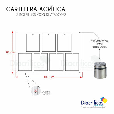 Cartelera en acrílico con Bolsillos