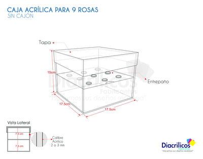 Caja en acrílico para 9 rosas