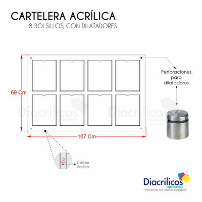 Cartelera en acrílico con Bolsillos