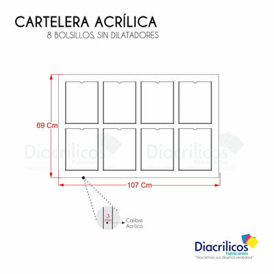 Cartelera en acrílico con Bolsillos