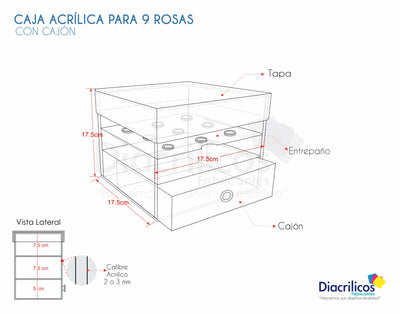 Caja en acrílico para 9 rosas