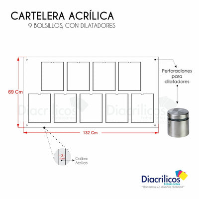 Cartelera en acrílico con Bolsillos