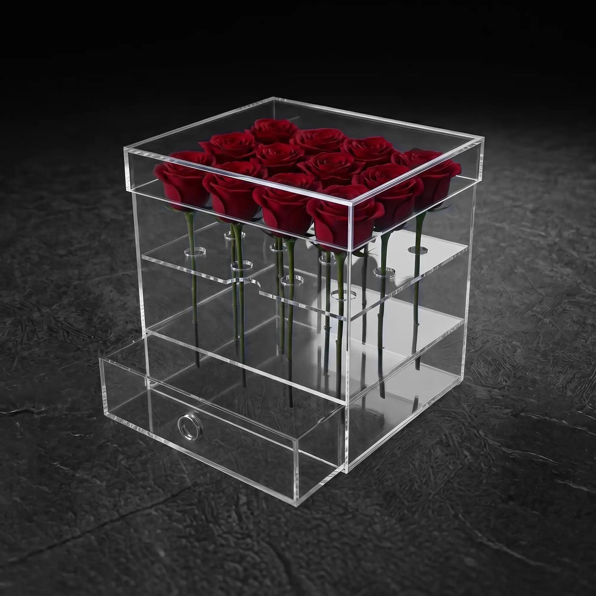 caja de acrílico para 12 rosas