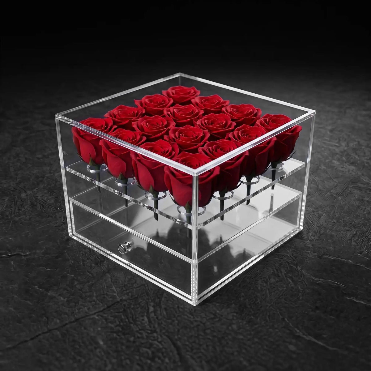 Caja de acrílico para 12 rosas