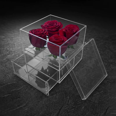 Caja de acrílico para 4 rosas