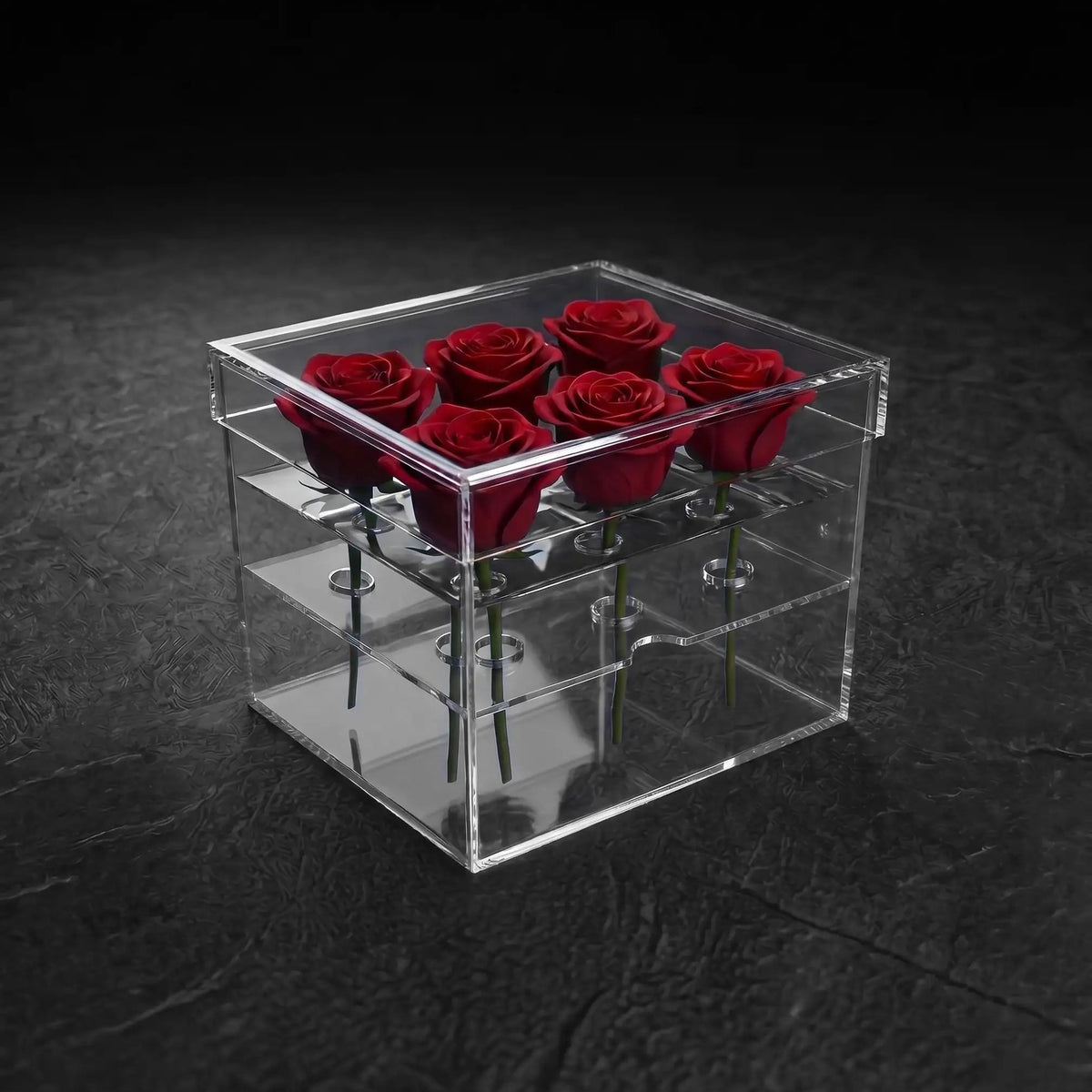 Caja de acrílico para 6 rosas