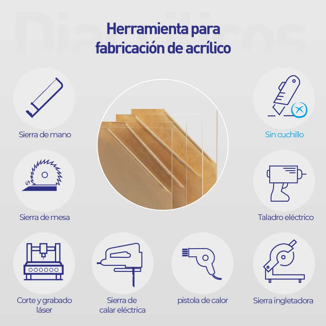Láminas de acrílico transparente semi reveladas, apiladas en fila sobre un fondo blanco.