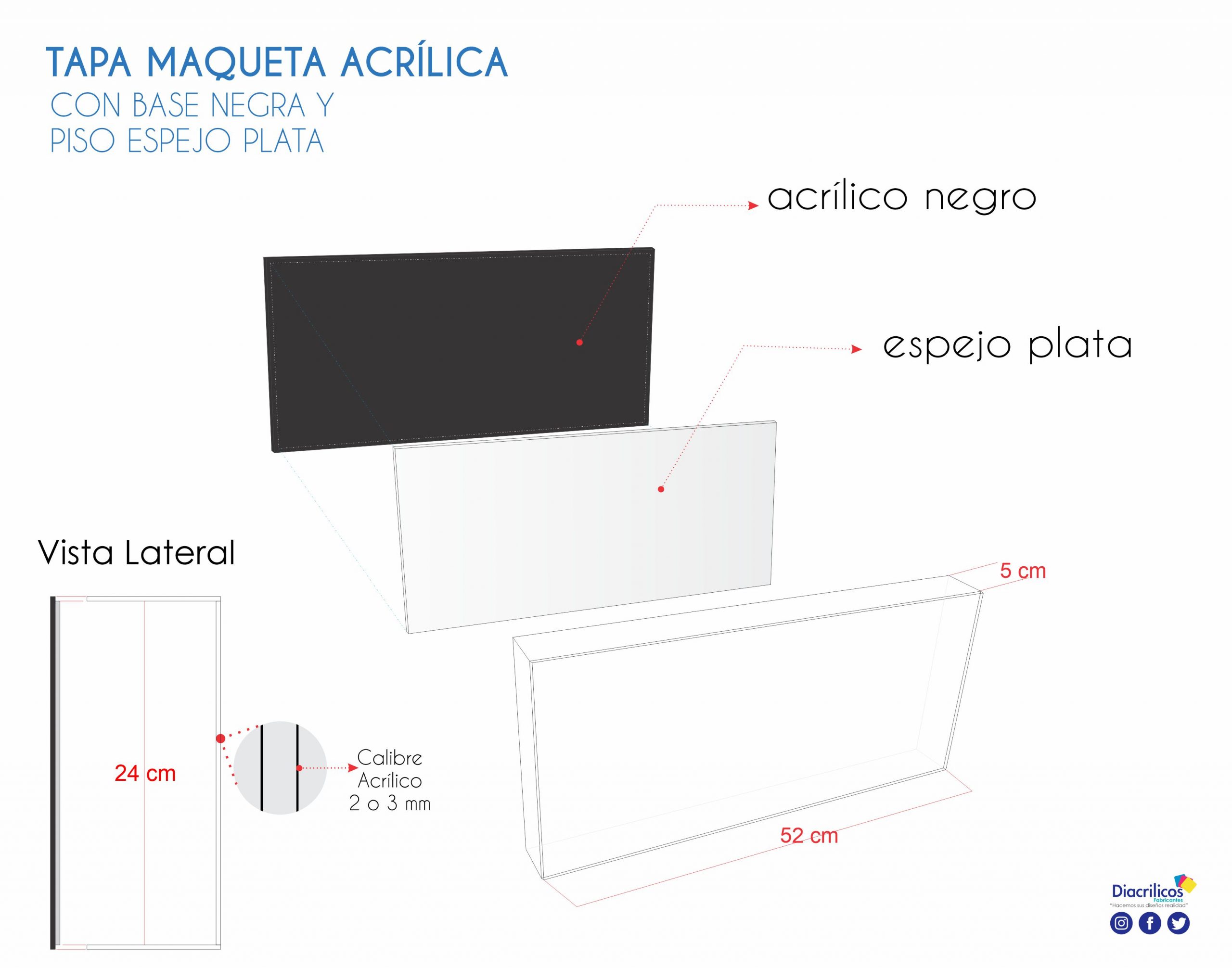 Tapa Maqueta Acrílica Piso Espejo Plata