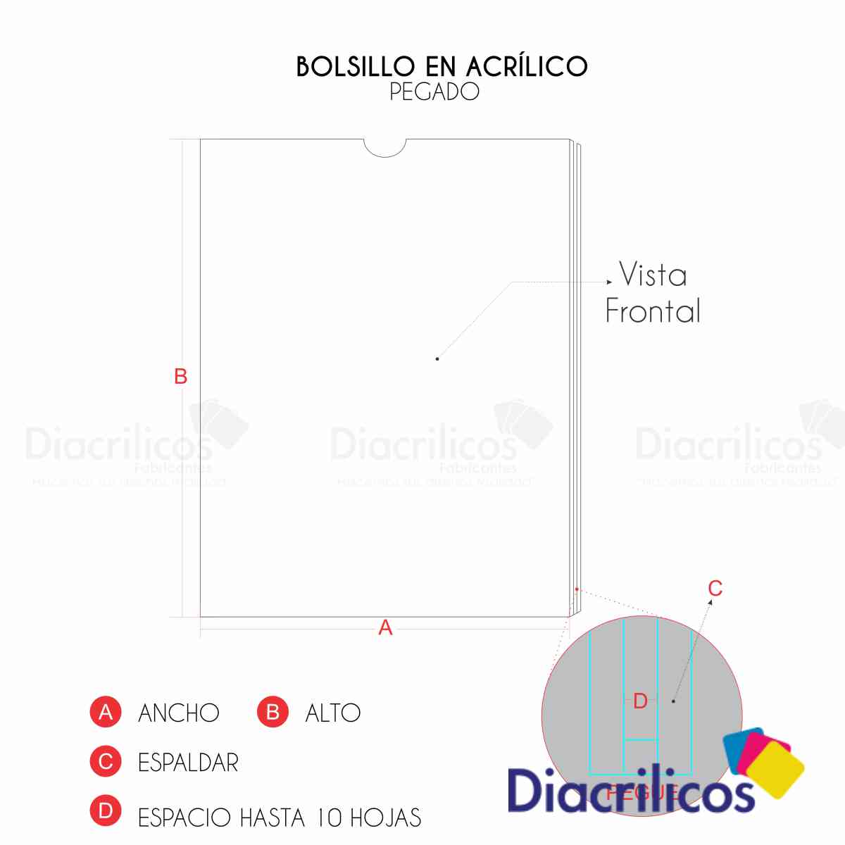 Bolsillo en Acrílico Pegado