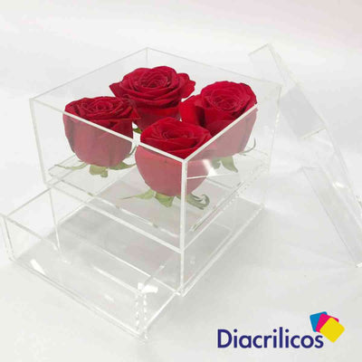 Caja en acrílico para 4 rosas