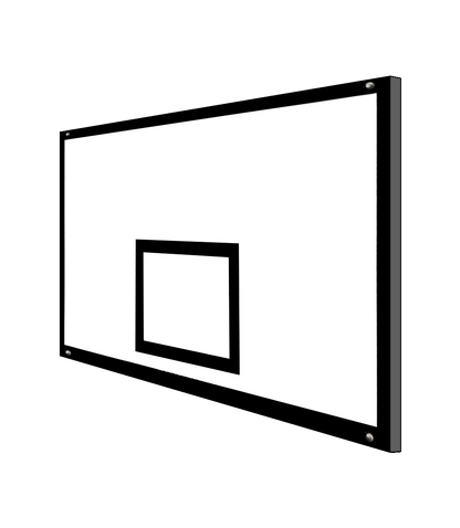 Tablero de Baloncesto en fibra de vidrio con marco negro y líneas reglamentarias.
