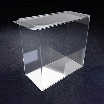 Tapa maquetas con piso espejo y puerta corrediza
